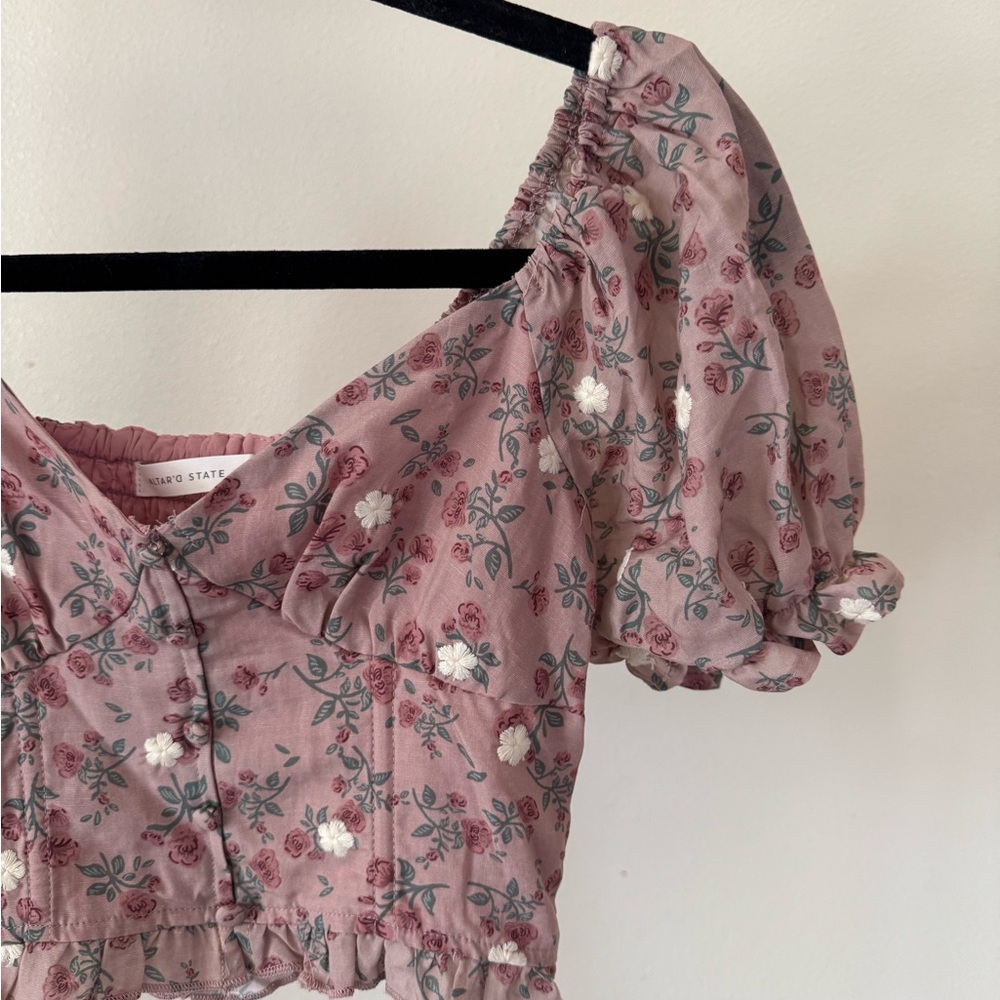 NWOT Altar’d State Floral Puff Sleeve Top